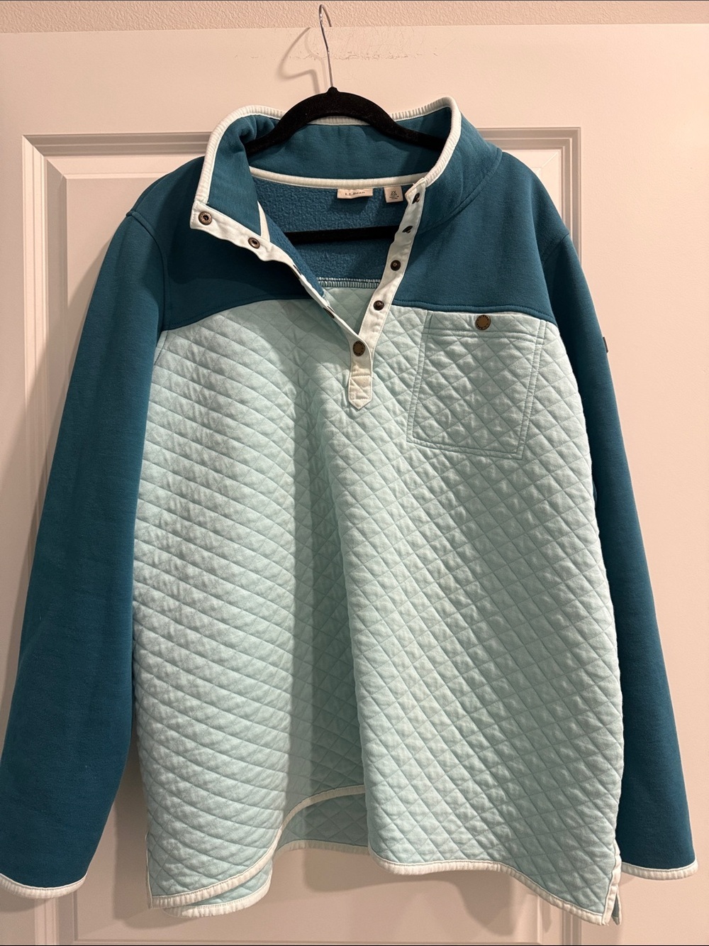 L l Bean Quilted Light Teal & Teal Pullover Sweater sz 2xl